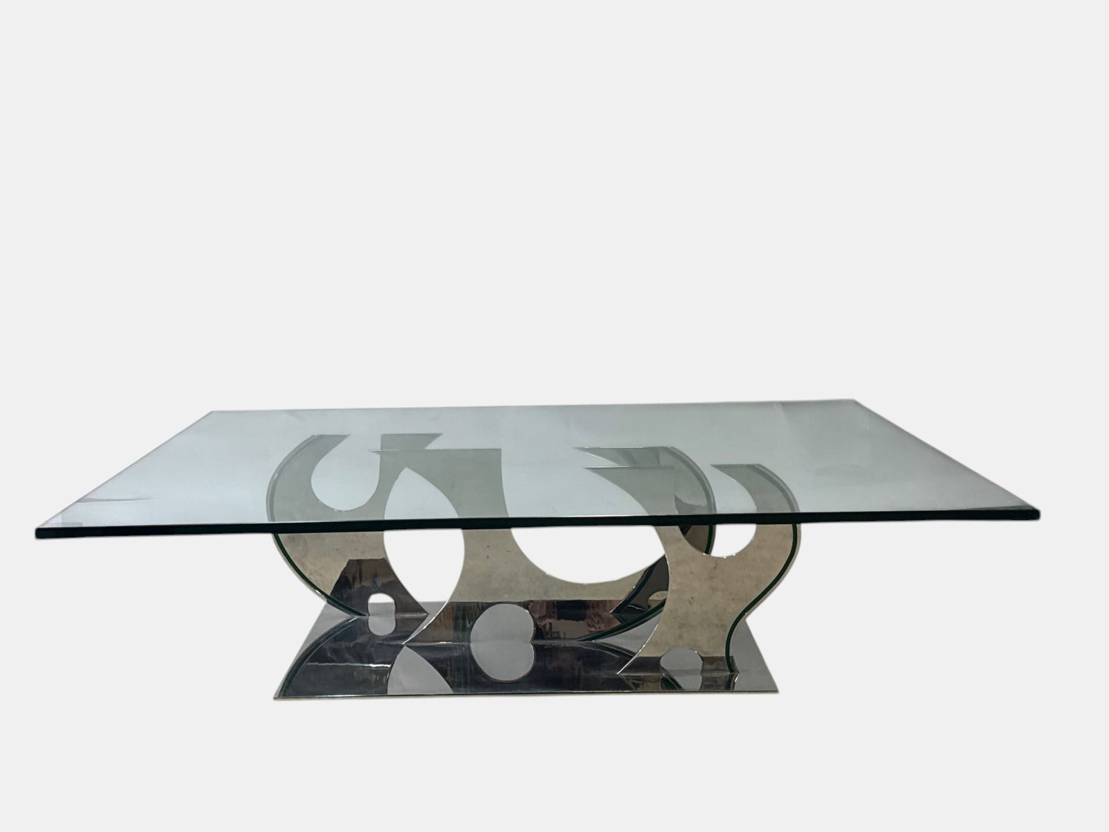 Modernist Steel Wave Glass Top Coffee/Cocktail Table (1 of 6)