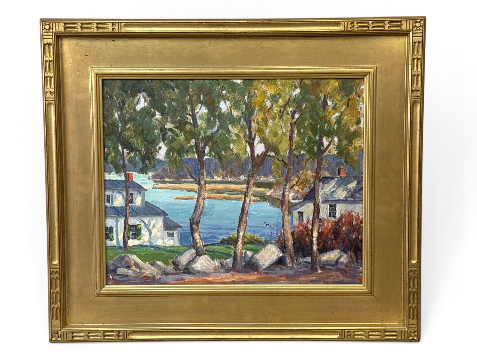 Attrib. Melville Stark Oil/Board: Harbor Landscape (1 of 6)