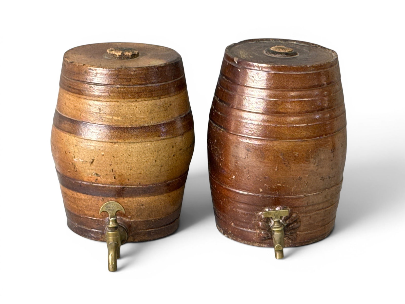 Pair of English Pottery Barrel-Form Spirit Jugs (1 of 8)