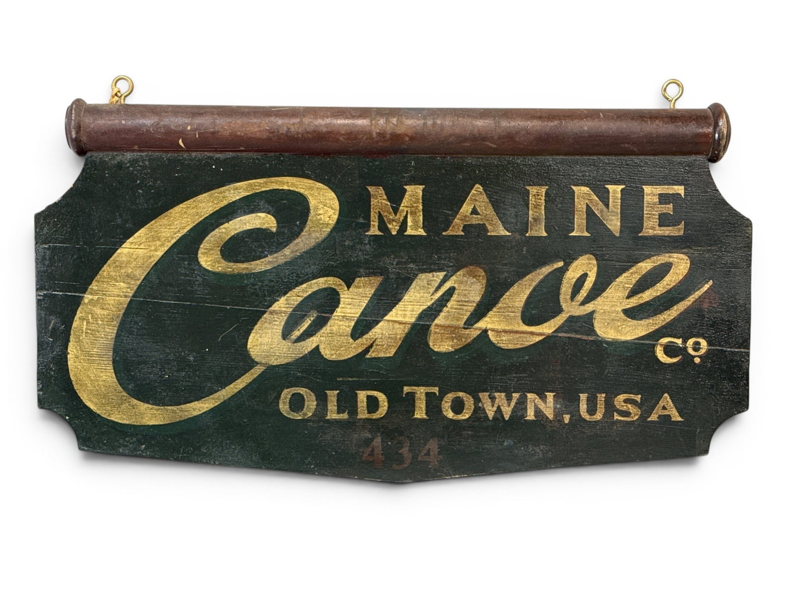 Maine Canoe Painted Wood Trade Sign: A contemporary painted wood trade sign for "Maine Canoe, Old Town USA". 23in tall x 41in wide. | You have additional shipping options, and are not required to use Live Shipping. Additional shipping