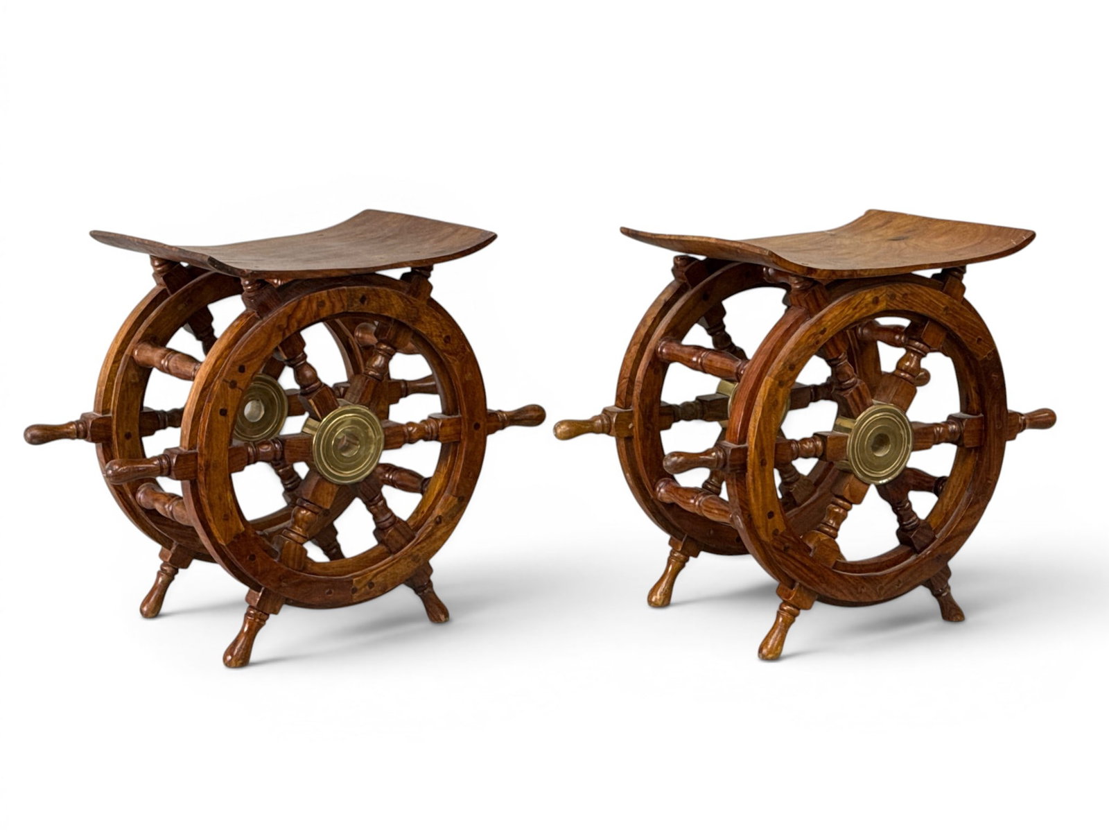 Pair of Nautical Ship's Wheel-Form Stools (1 of 3)