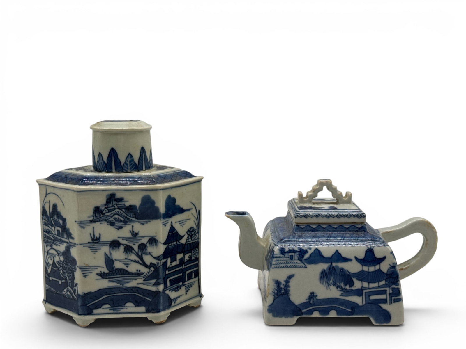 Chinese Export Canton Tea Caddy and Teapot (1 of 11)
