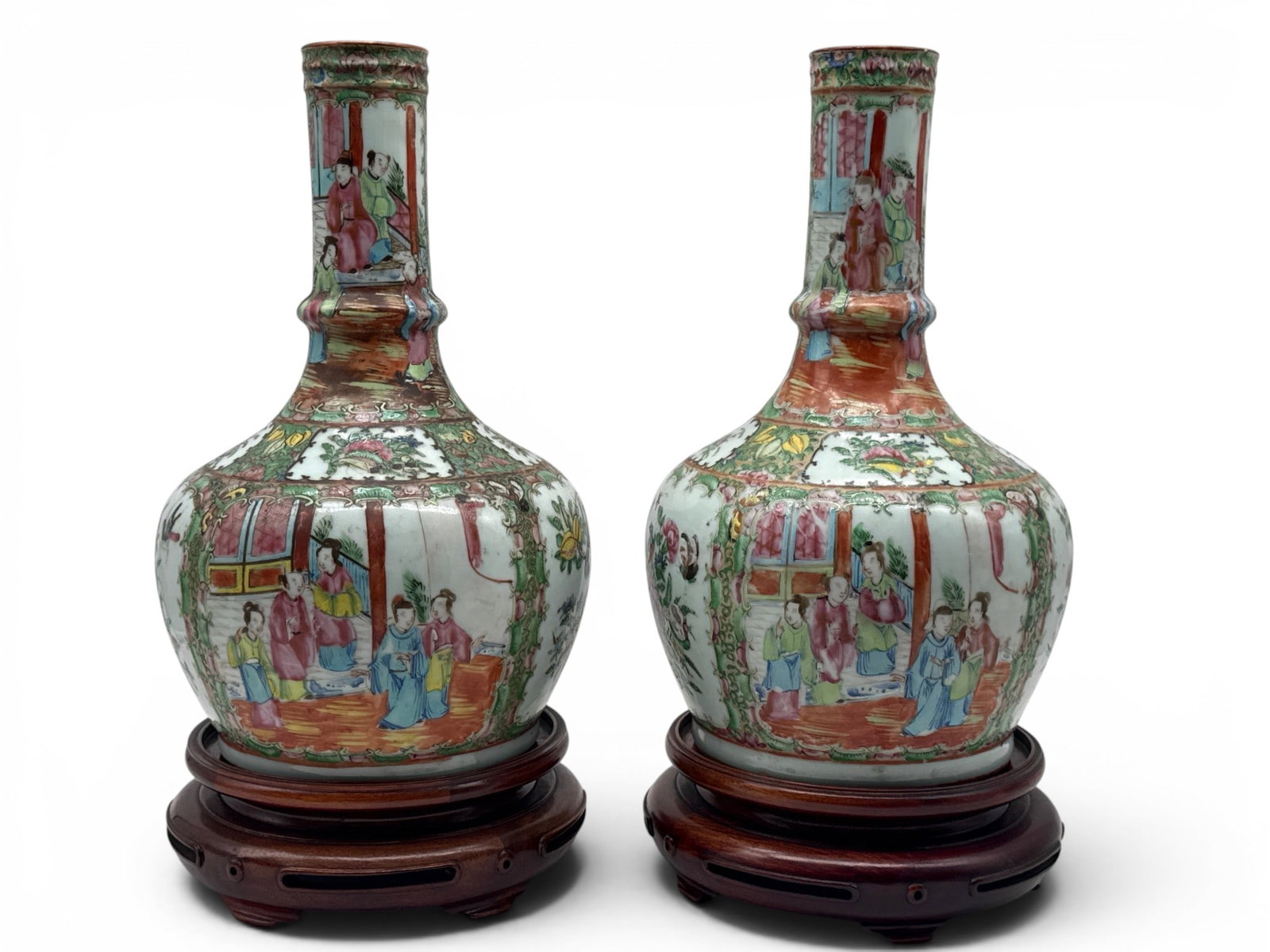 Pair of Chinese Export Rose Medallion Bottle Vases (1 of 9)