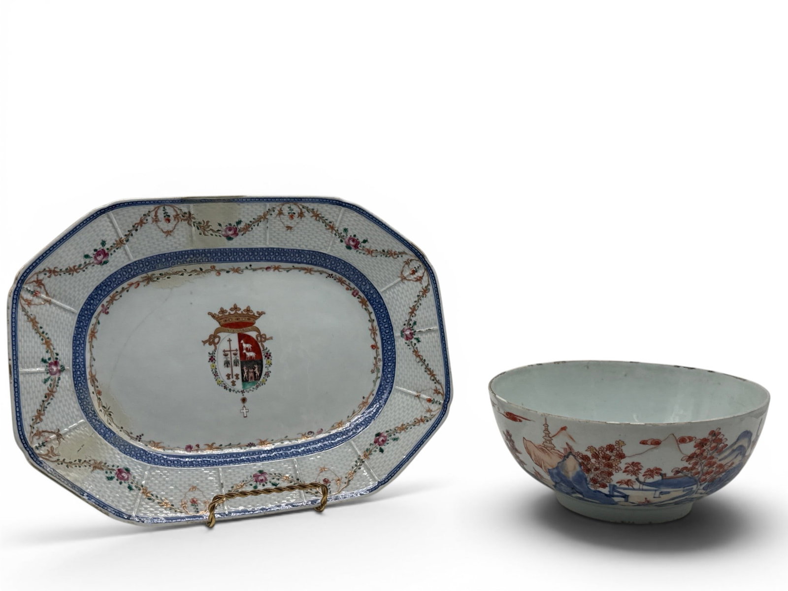 Chinese Export Bowl and Armorial Platter (1 of 9)