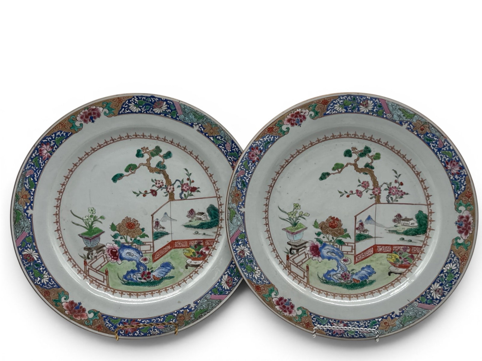 Two Chinese Export Famille Rose Porcelain Plates: Two Chinese export famille rose porcelain plates. 13-1/2in diameter. | You have additional shipping options, and are not required to use Live Shipping. Additional shipping and delivery details are ava