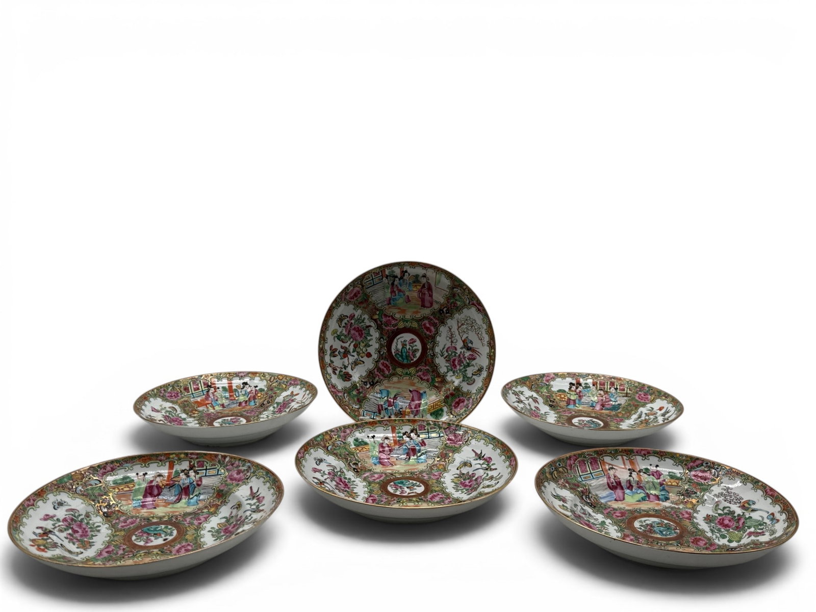 Six Chinese Export Rose Medallion Porcelain Bowls (1 of 4)