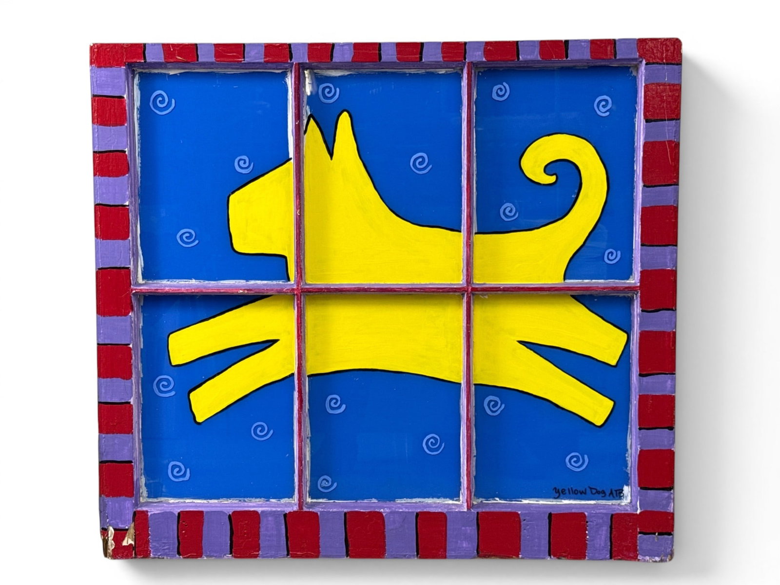 Folk Art Yellow Dog Painted Window (1 of 6)