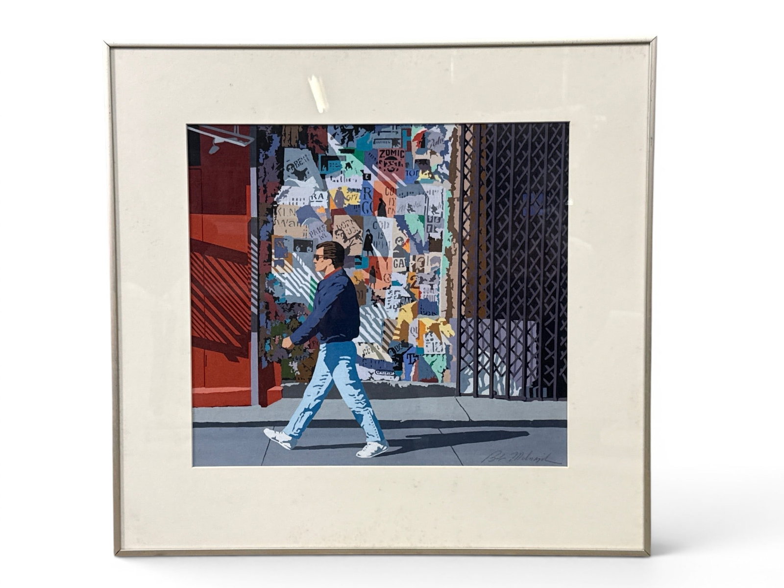 Robert Milnazik Gouache/Canvas: Philadelphia Street Scene: Robert Milnazik (American, 1930-2012). A gouache on canvas titled "Philadelphia Street Scene". Signed. Mat opening: 13-1/2in x 14-1/2in. Frame: 20in x 21in. | You have additional shipping options, and