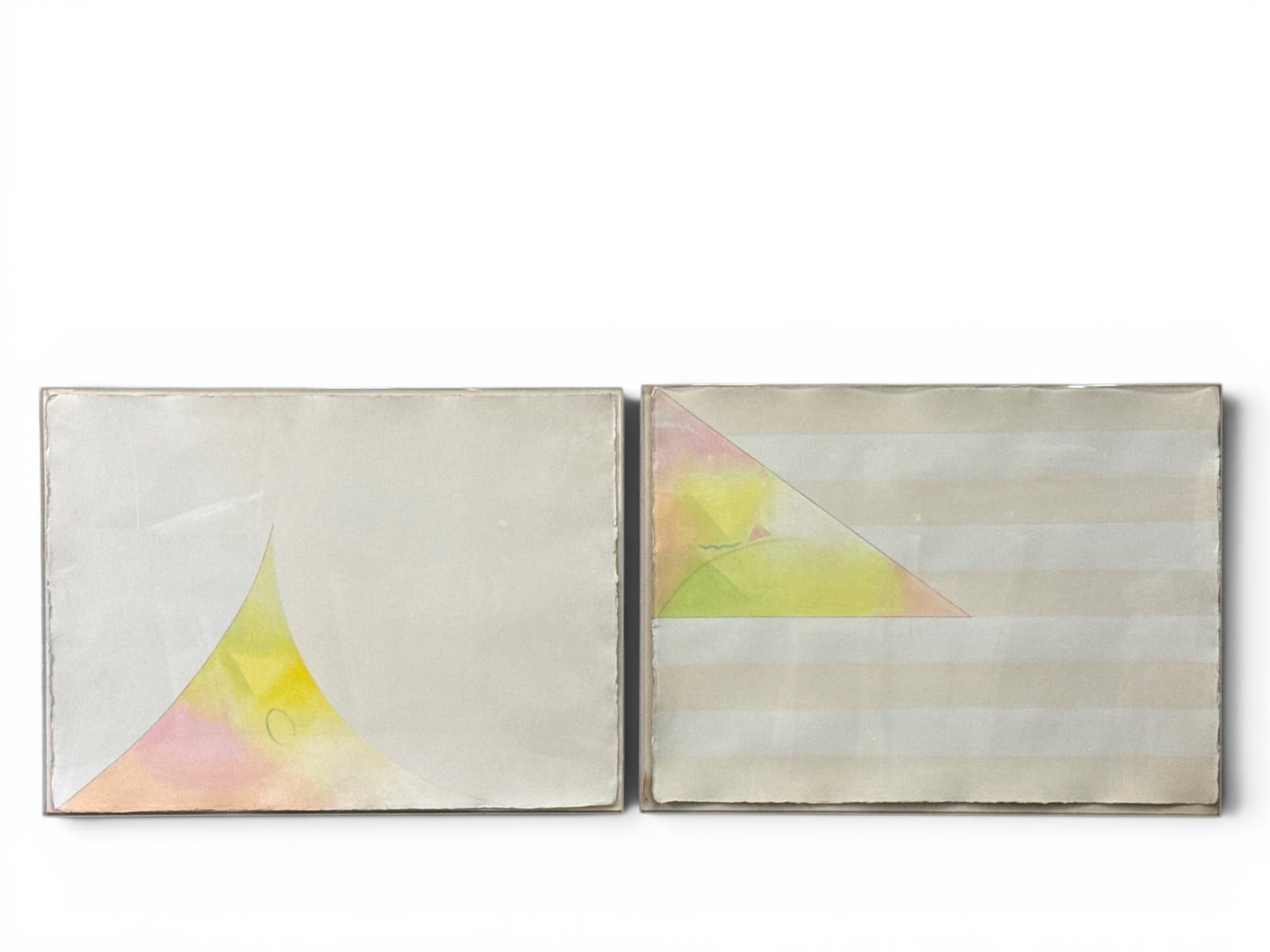 Two Anita Charney Harris Oils/Paper: Abstracts: Anita Charney Harris (Bucks County, PA, 1921-2018). Two oils on paper with abstract designs. Framed in plexiglass. Each titled, signed and dated 1970 verso. Frames: 23in x 31in. | You have additional 