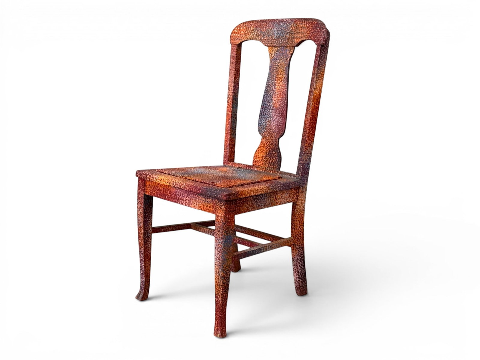 Anita Charney Harris Sculpture: Painted Chair: Anita Charney Harris (Bucks County, PA, 1921-2018). A painted wooden chair sculpture with abstract pixelated design. Signed and dated 1977. 36in tall x 17in wide. | You have additional shipping option