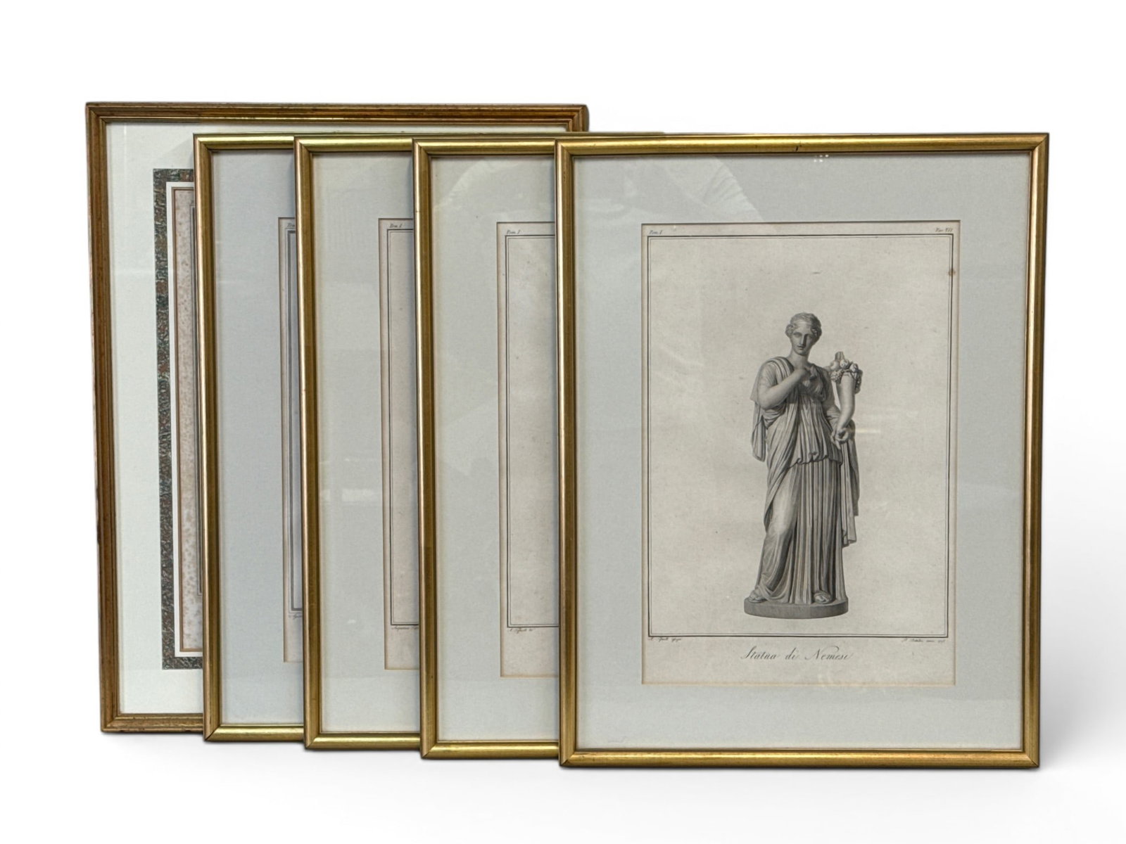 Five 19th C. Classical Engravings on Woven Paper: A grouping of five 19th C. classical engravings on woven paper. Largest outside frame: 26-1/4in x 20-1/4in. | You have additional shipping options, and are not required to use Live Shipping.
