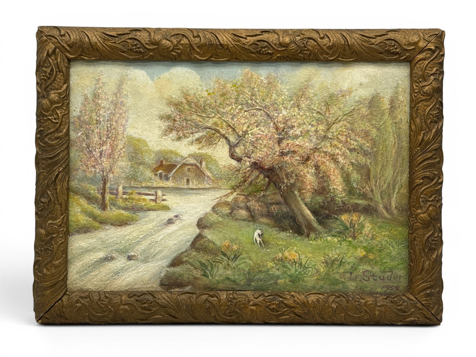 L. Studer Oil/Panel: Cherry Blossom Landscape (1 of 4)