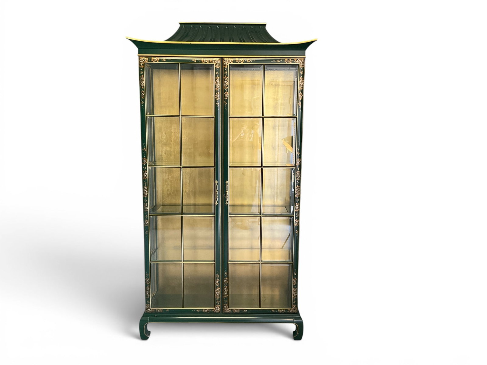 Chinoiserie Green Lacquer Pagoda Display Cabinet (1 of 10)