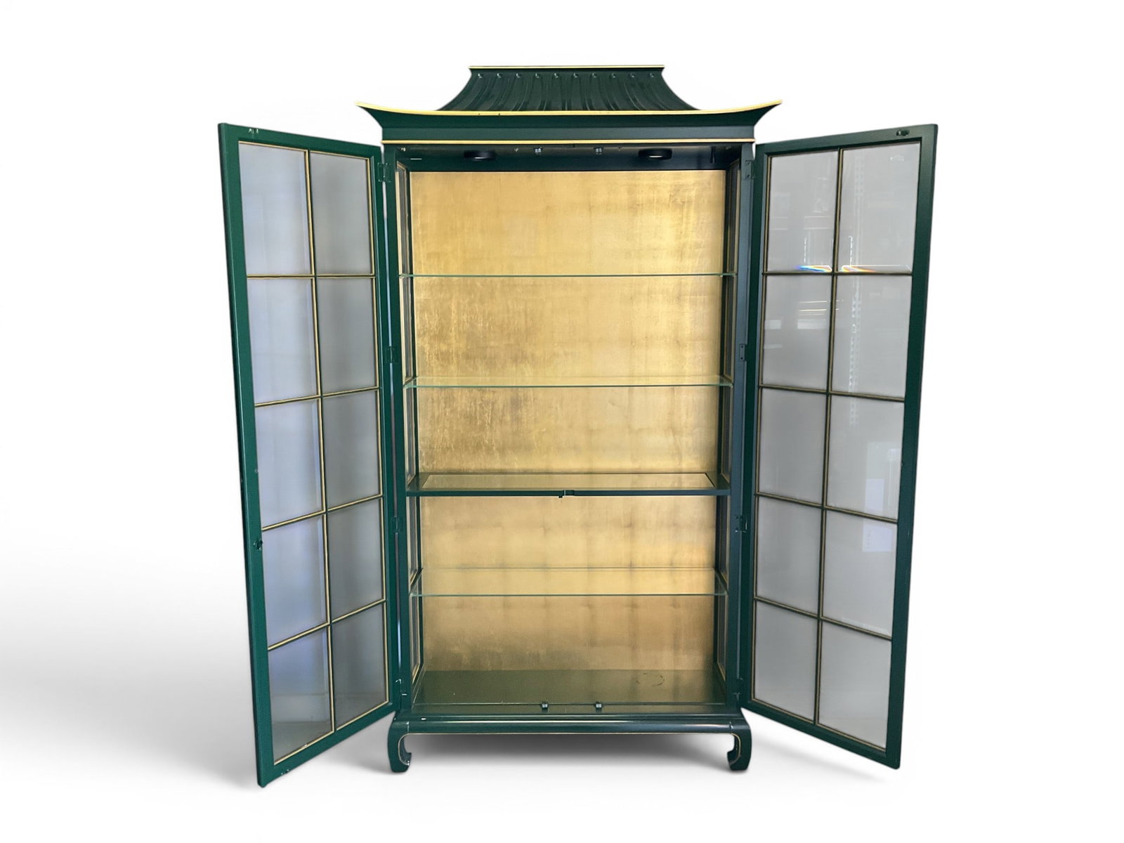 Chinoiserie Green Lacquer Pagoda Display Cabinet - 2