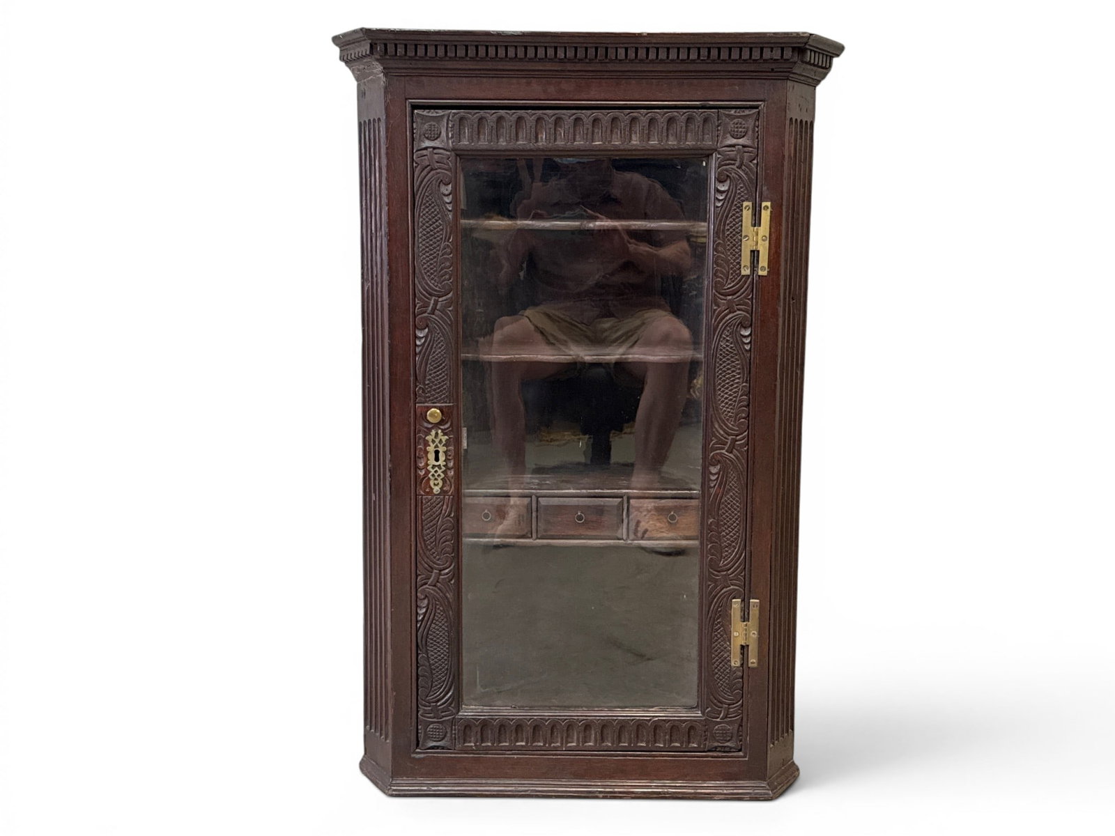 Continental Carved Oak Wall Corner Cupboard (1 of 6)