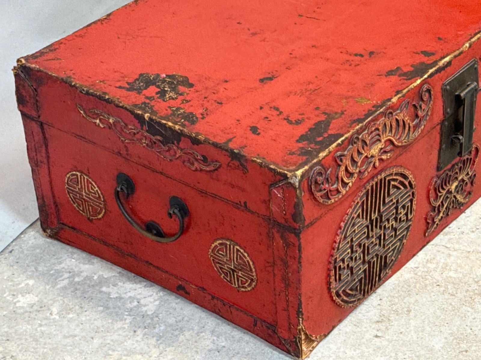 Chinese Export Red Leather Trunk - 3