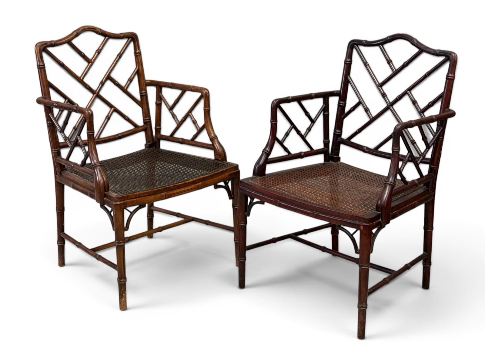 Pr. Chinese Chippendale Faux Bamboo Open Armchairs (1 of 5)