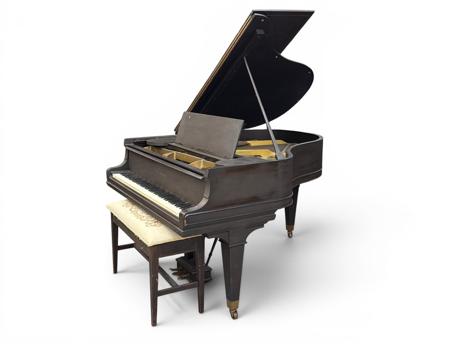 Mason & Hamlin Mahogany Baby Grand Piano: A Mason & Hamlin mahogany baby grand piano with bench. | You have additional shipping options, and are not required to use Live Shipping. Additional shipping and delivery details are available on our 