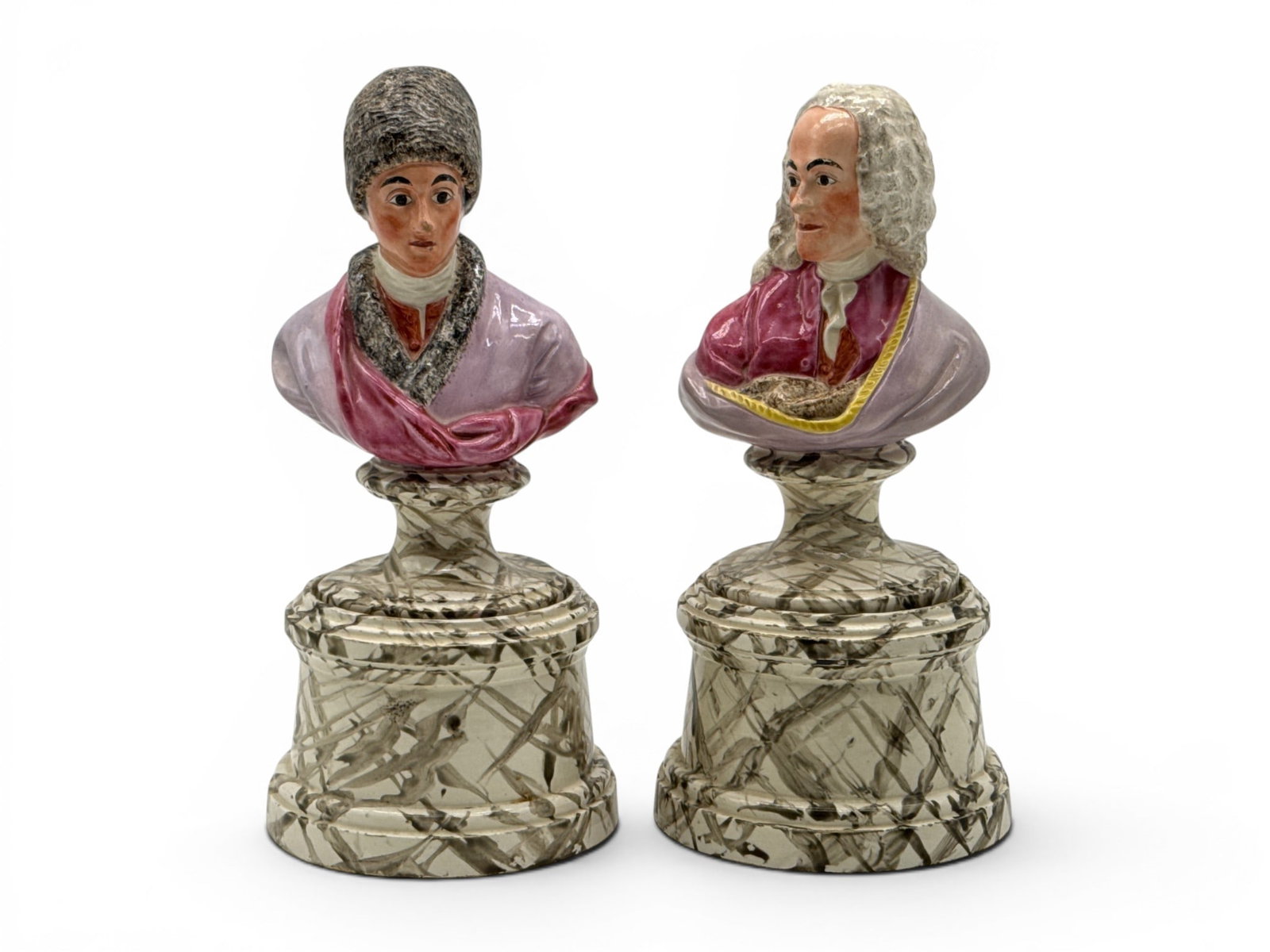 Pair of French Faience Busts of Voltaire and Rousseau (1 of 4)