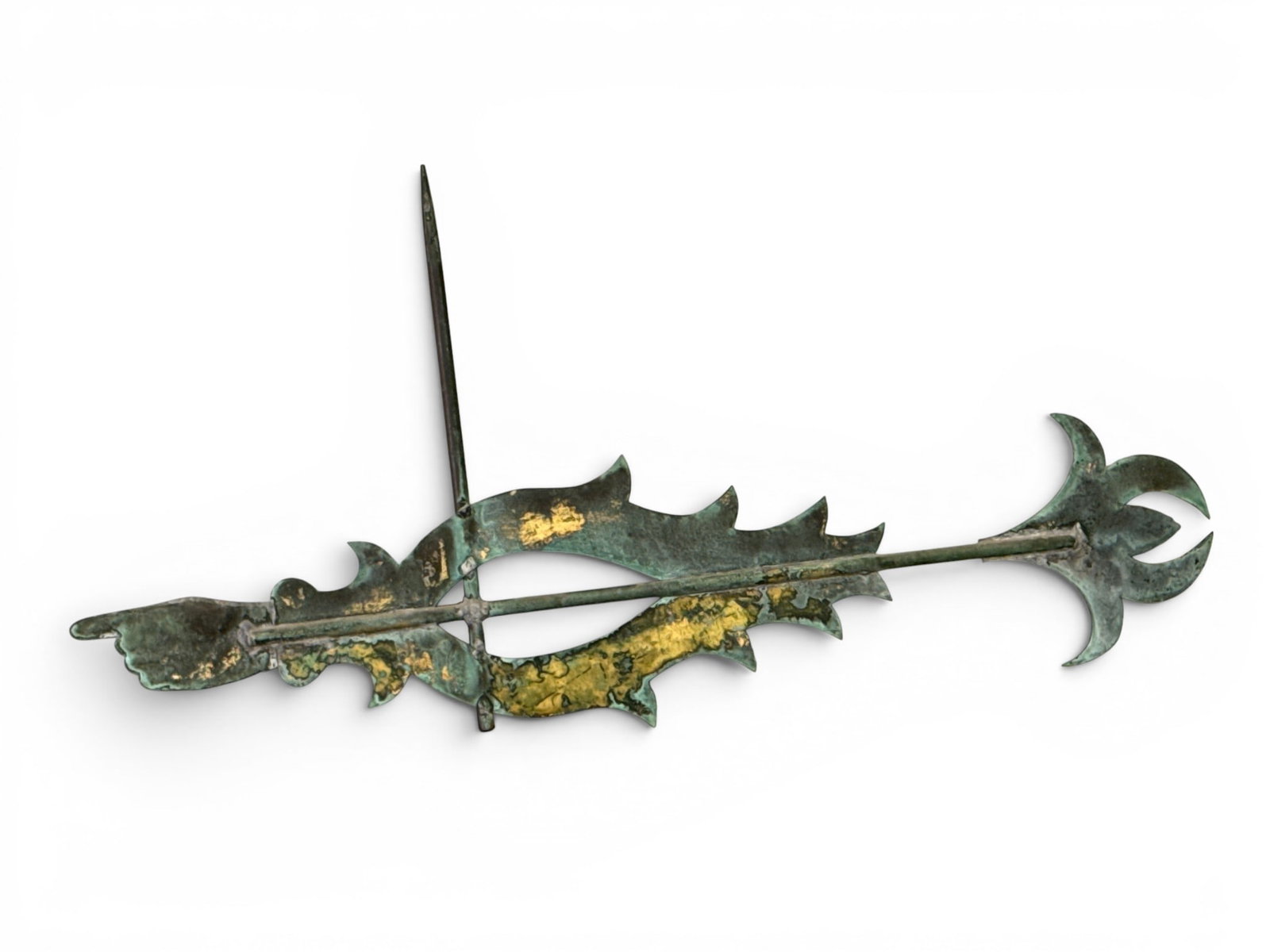 Hand of God Bannerette Weathervane: A "Hand of God" bannerette weathervane attributed to L.W. Cushing & Sons of Waltham, Massachuestts, as shown in their 1883 catalogue. 18in tall x 36in wide. Provenance: From a Main Line, PA private co
