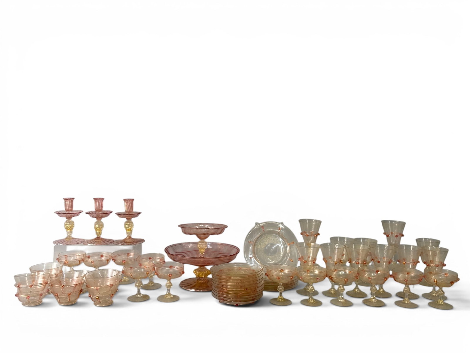 59 Pcs. Salviati Pink and Gold-Flecked Murano Glassware (1 of 11)