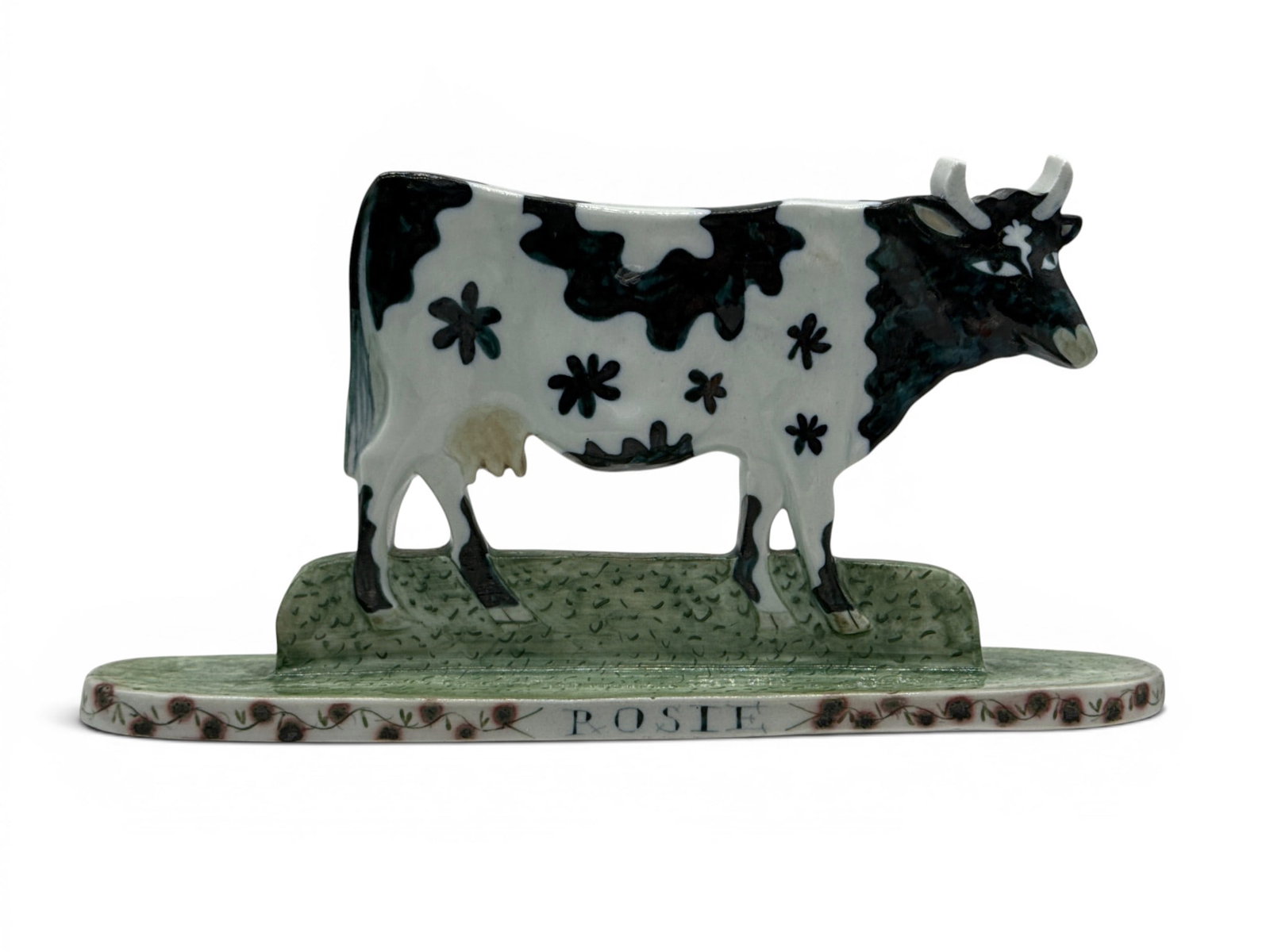 1992 Mara Superior Porcelain "Rosie" Cow: Mara Superior porcelain glazed and underglazed flat cow figurine titled "Rosie." Signed and dated 92. | You have additional shipping options, and are not required to use Live Shipping. Additional ship