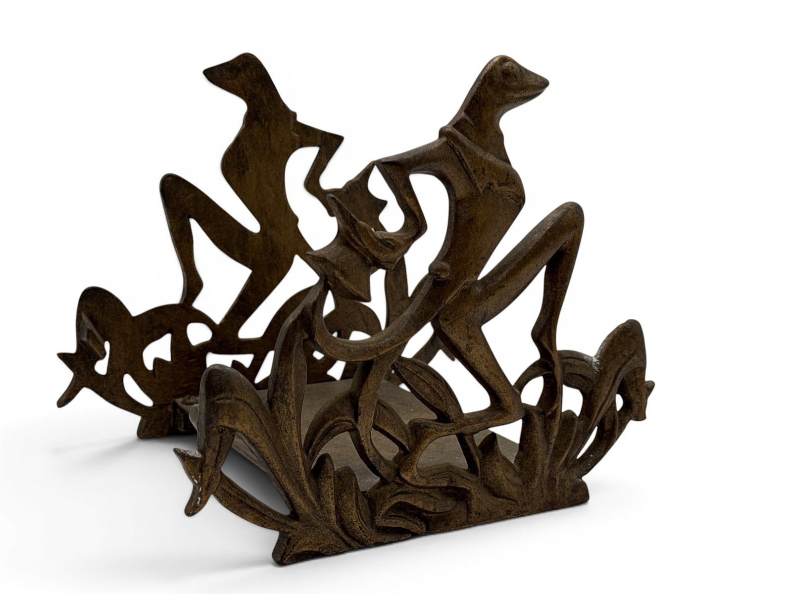 Art Deco Cast Iron Fishbowl Stand with Dancing Frogs (1 of 4)