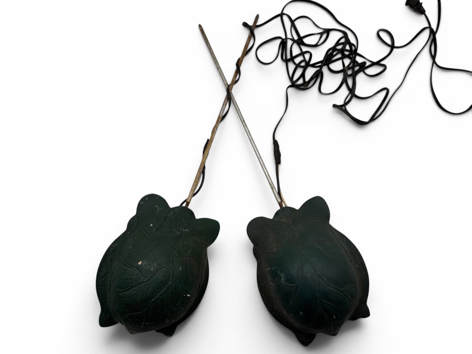 Japanese Turtle Shell Lamps: A pair of Japanese turtle shell-form lamps with leaf decoration. 21in tall x 6in wide. | You have additional shipping options, and are not required to use Live Shipping. Additional shipping and delive