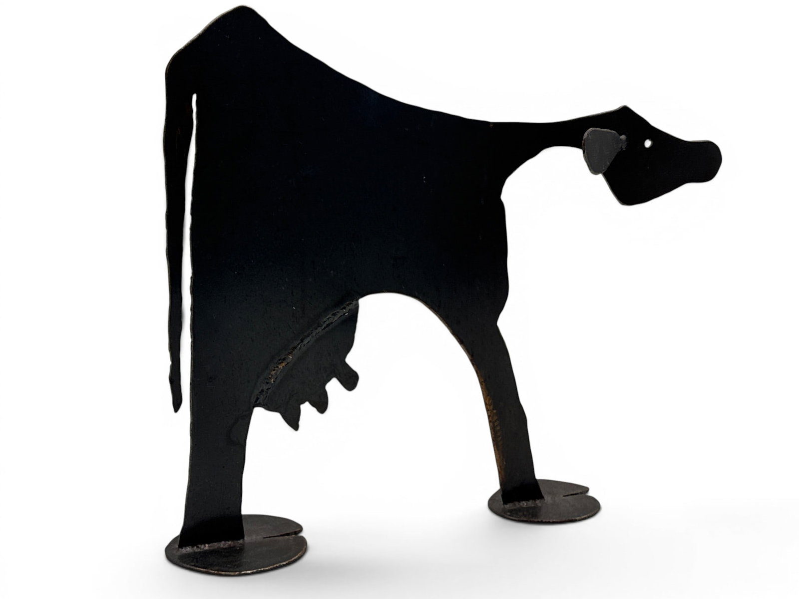 Lisa Fedon Steel Sculpture: Whimsical Cow: Lisa Fedon (Chester County, PA, Contemporary). A whimsical cow sculpture done in steel plate. Signed. 14in tall x 15in wide. | You have additional shipping options, and are not required to use Live Sh
