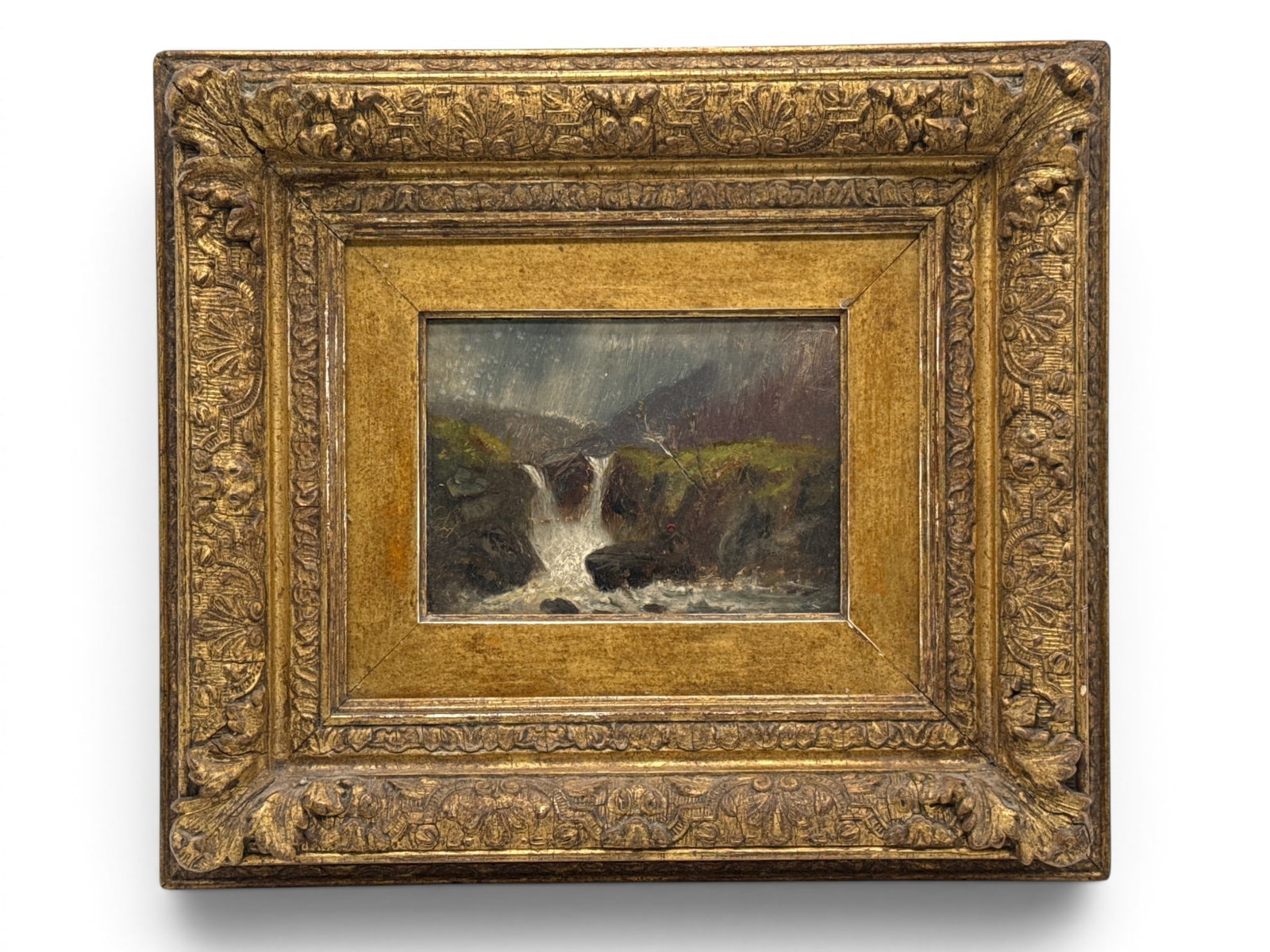 Arthur Wellesley Oil/Board: Landscape: Arthur Wellesley (British, 1873-1876). An oil on board river landscape with attribution and Schwartz & Son Philadelphia gallery tag verso. Board: 8in x 10in. Frame: 13-1/2in x 15in. | You have