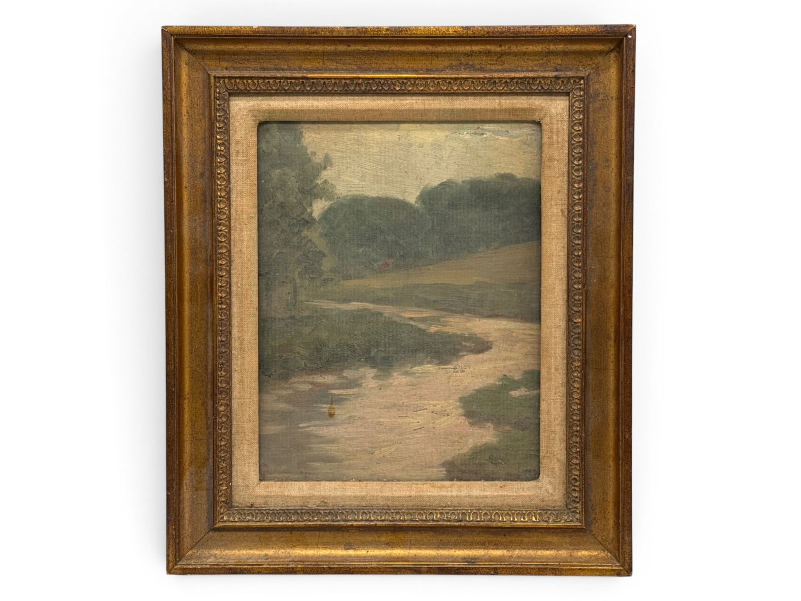 Nicola D'Ascenzo Oil/Panel: Country Road: Nicola D'Ascenzo (Italian/American, 20th C.). An oil on panel landscape titled "Country Road." Attribution and Schwarz & Son Philadelphia gallery tag verso. Panel: 10-1/2in x 7-1/2in. Frame: 14in x