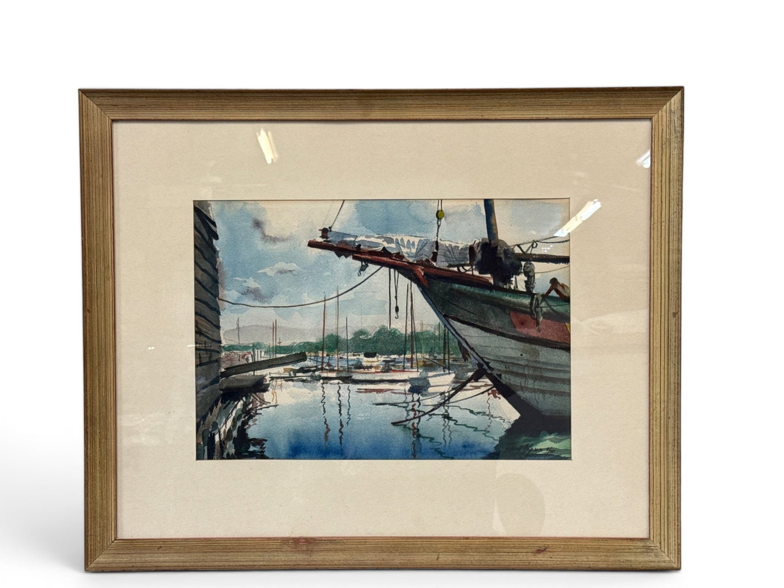 Signed Watercolor: Harbor Scene (1 of 5)
