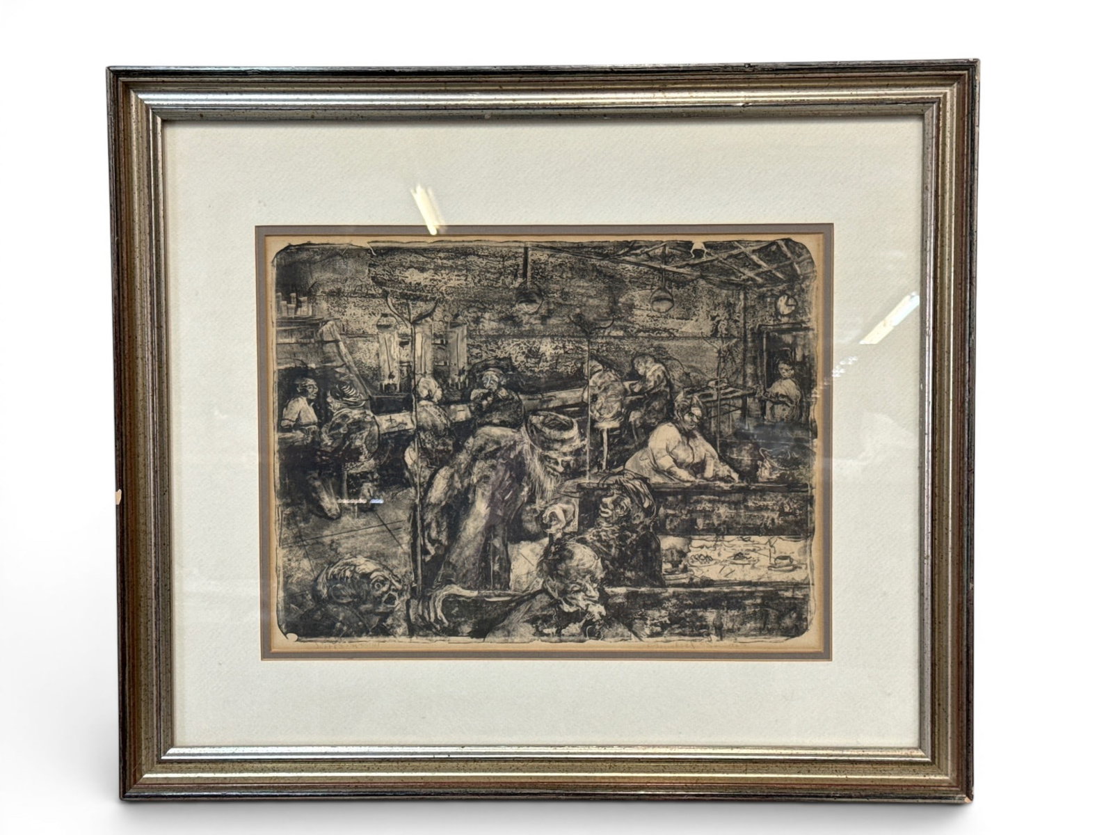 Michael Louridas Lithograph: Jerry's Special: A black and white lithograph titled "Jerrys Special" by Michael Louridas. Pencil signed and titled, framed under glass. Mat opening: 12in x 16in. Frame: 21in x 24in. | You have additional shipping opt