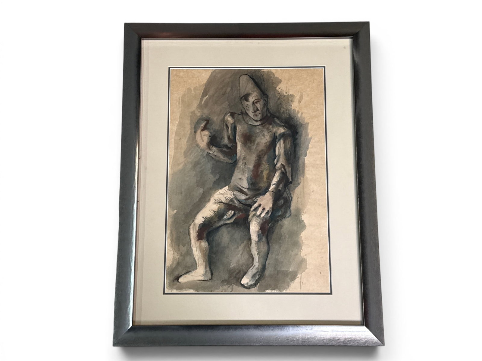 Attrib. Pavel Tchelitchew Watercolor: Figural Portrait: An attributed to Pavel Tchelitchew (Russian, 1898-1957) watercolor on paper drawing of a figure. Appears to be unsigned. Numbered 31. Mat opening: 23-1/4in x 16in. Outside frame: 33-1/2in x 26-1/4in. 