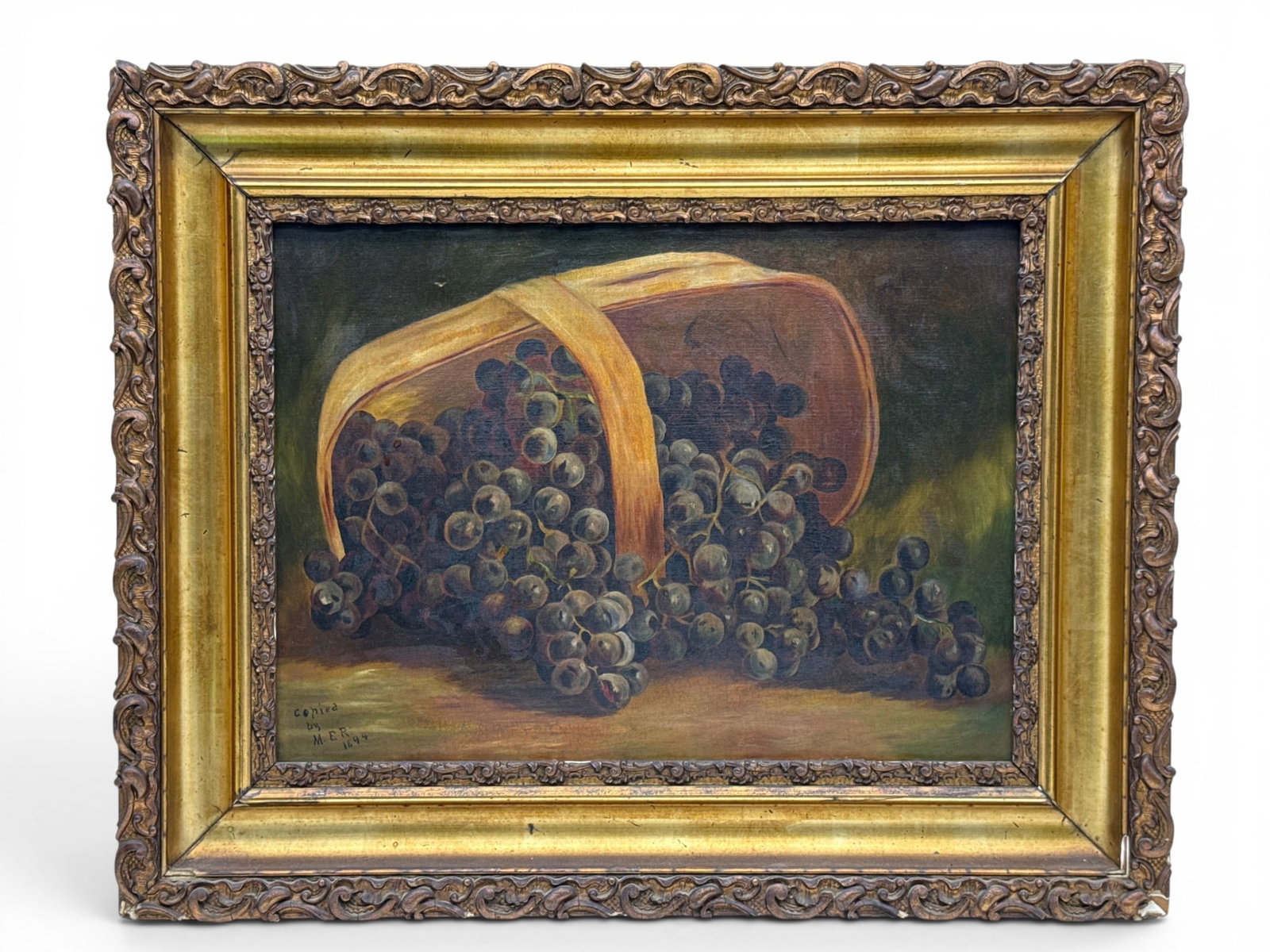 19th C. Oil/Canvas: Basket of Grapes (1 of 6)