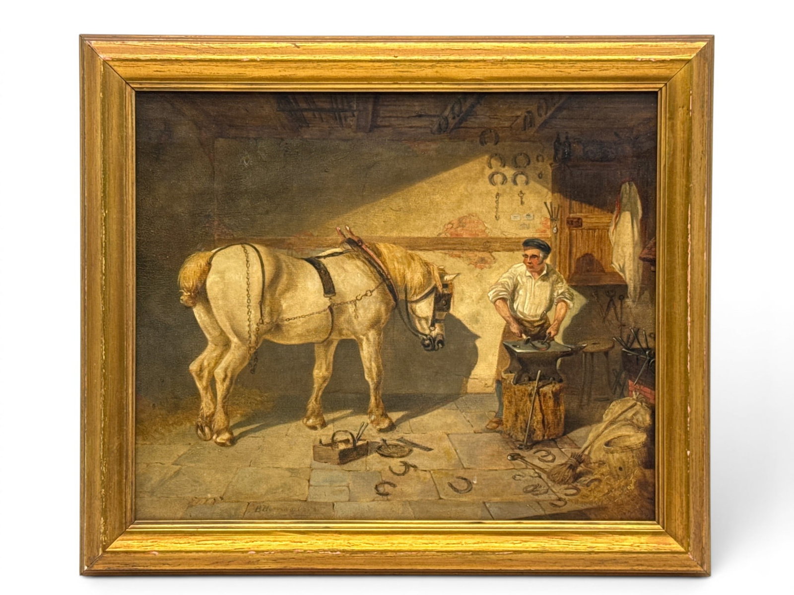 19th C. English Oil/Board: Blacksmith (1 of 4)