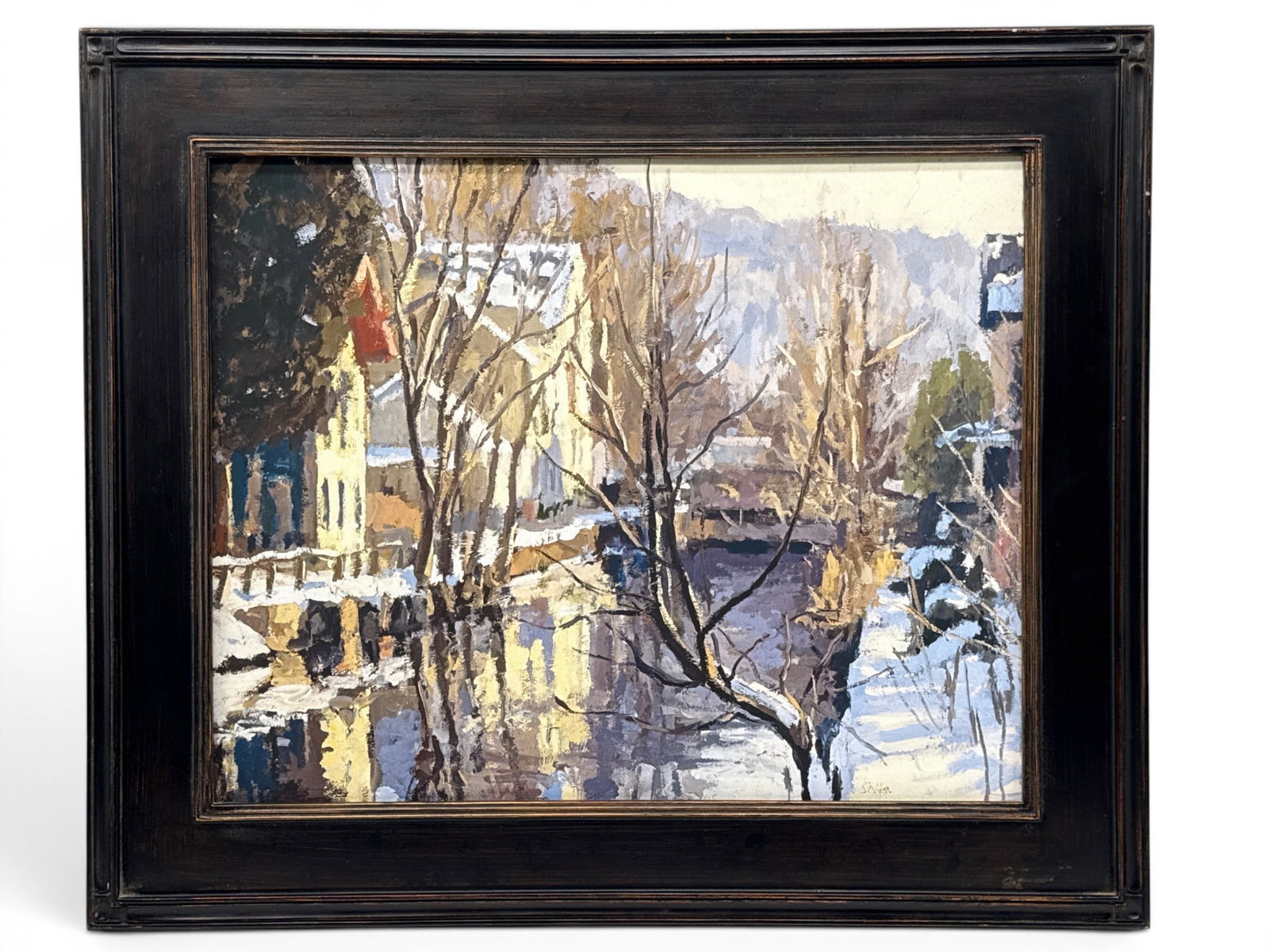 Colette Sexton Giclee Print: Winter Scene: Colette Sexton (Bucks County, PA, Contemporary). A giclee print of a wintery river landscape. Signed. Gallery tag verso. 21-1/2in x 25in. | You have additional shipping options, and are not required t