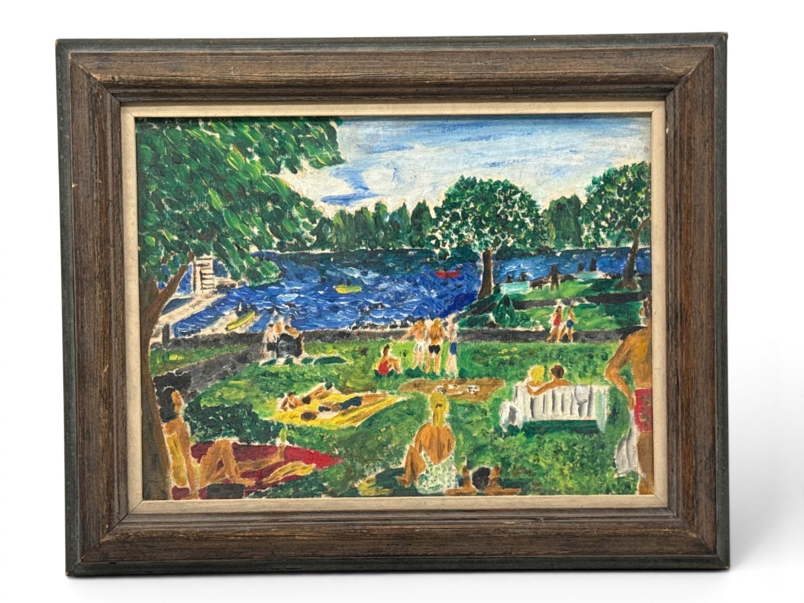 Impressionist Oil/Panel: Lakeside Landscape (1 of 3)