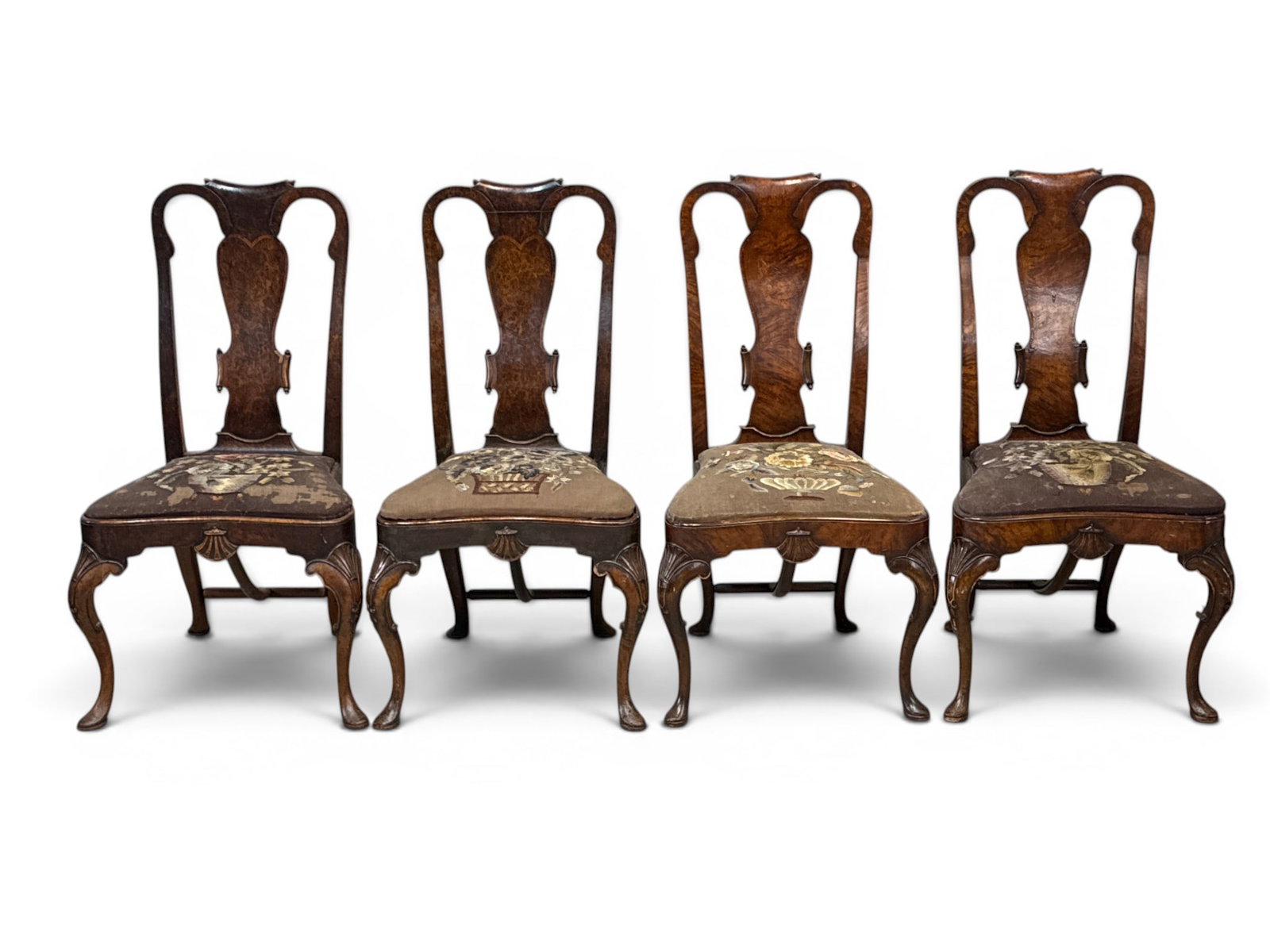 Four Queen Anne-style Burr Walnut Side Chairs (1 of 8)