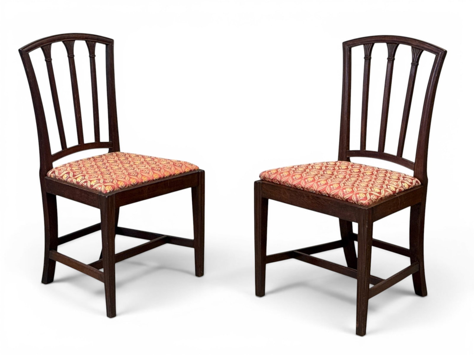 Pair of Hepplewhite Mahogany Side Chairs: A pair of Hepplewhite mahogany side chairs. 37in tall x 20-1/2in wide x 17in deep. | You have additional shipping options, and are not required to use Live Shipping. Additional shipping and delivery