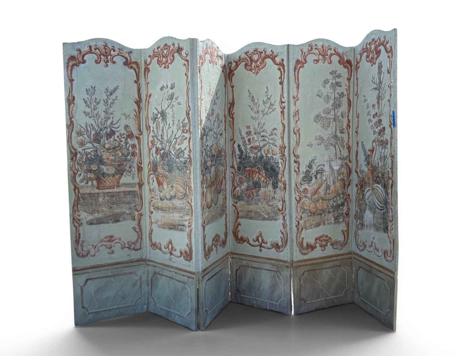 Six-Panel Continental Painted Canvas Floor Screen (1 of 8)