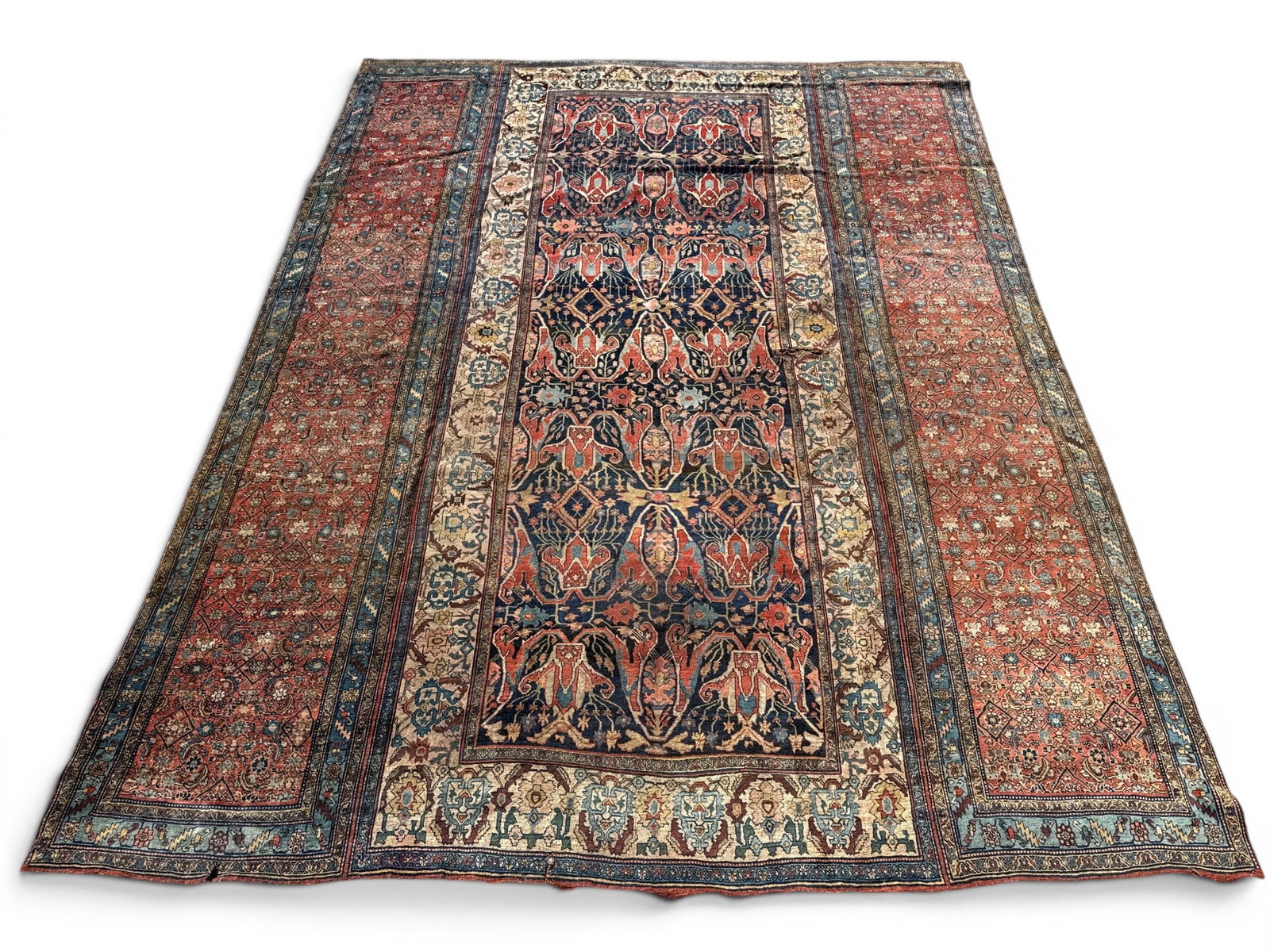 Rare Antique Persian Triclinium Carpet, 18ft 6in x 14ft 3in: A rare antique Persian triclinium palace carpet.18ft 6in x 14ft 3in. | You have additional shipping options, and are not required to use Live Shipping. Additional shipping and delivery details are ava