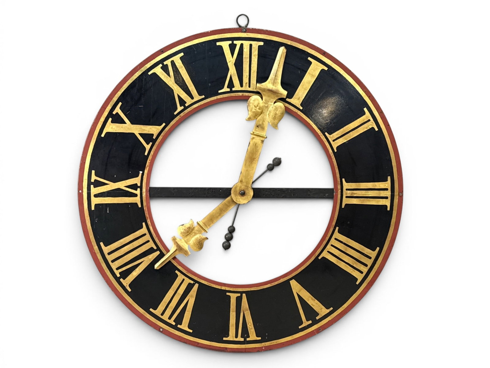 Large Gilt and Painted Iron Clock Dial Face: A large gilt and painted iron clock tower dial face. 69in diameter. | You have additional shipping options, and are not required to use Live Shipping. Additional shipping and delivery details are avai