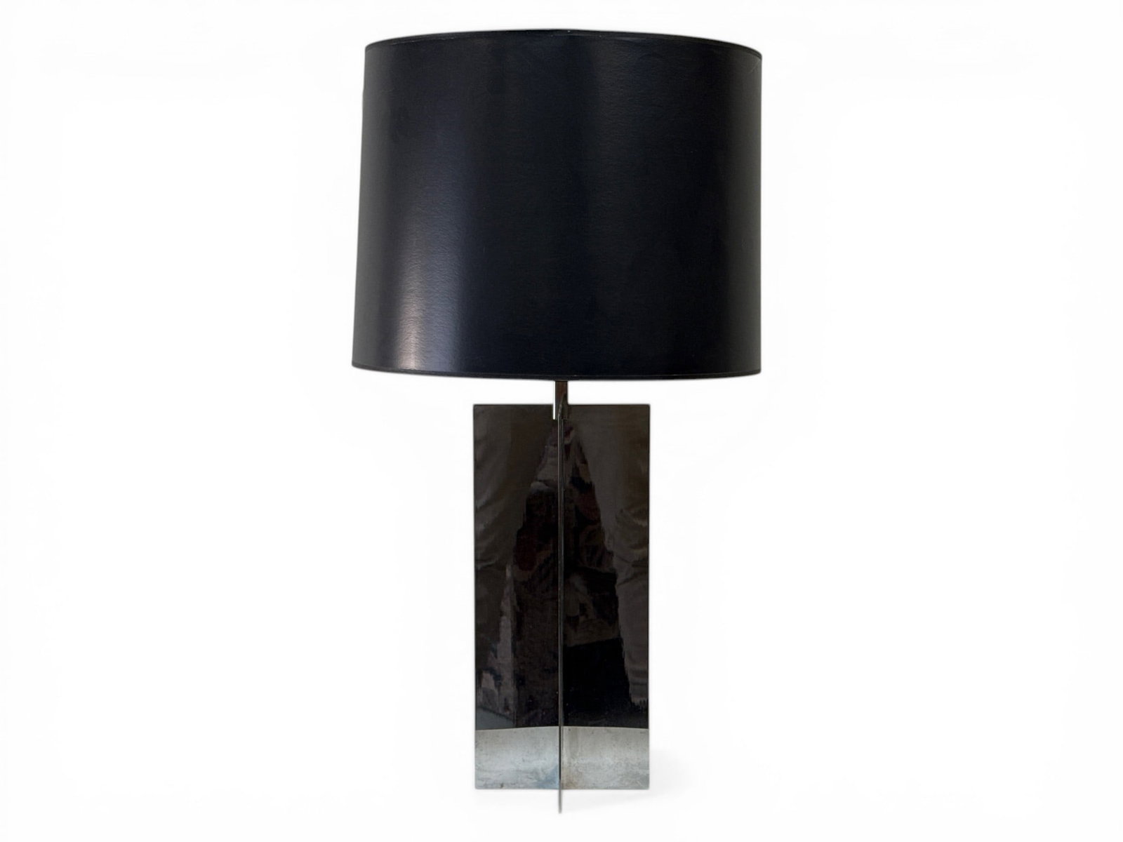 Modernist Chrome Steel X-Base Table Lamp: A modernist chrome X-base table lamp. Unmarked. 37-3/8in tall x 19in wide. | You have additional shipping options, and are not required to use Live Shipping. Additional shipping and delivery details