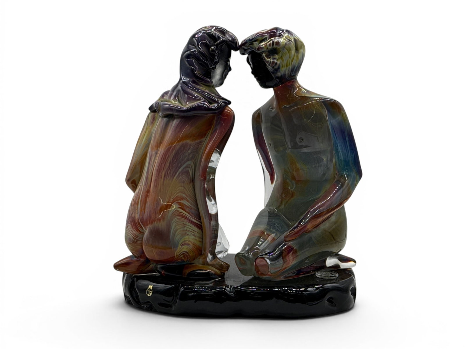 Loredano Rosin Murano Glass Sculpture: Kneeling Couple: Loredano Rosin (Italian 1936-1992). A large Murano glass sculpture of a kneeling couple. Signed. 17in tall x 15in wide x 10in deep. | You have additional shipping options, and are not required to use 