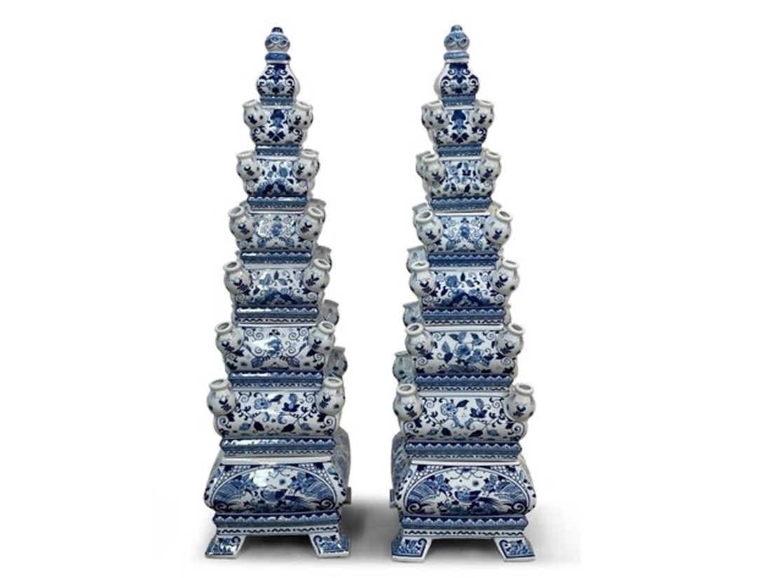 Pair of Chinese Blue & White Pagoda Vases (1 of 3)