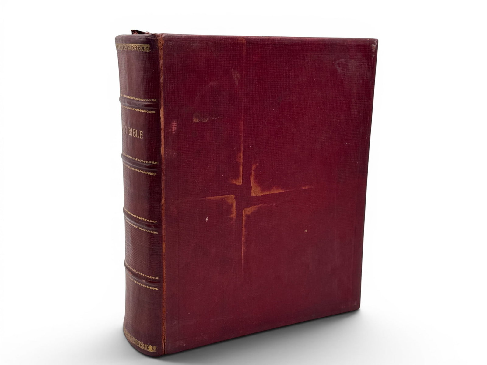Early 20th C. Isaiah Townsend Holy Bible: An early 20th C. Holy Bible owned by Isaiah Townsend with embossed leather binding and an early map of Palestine in the interior. 12in tall x 10in wide. | You have additional shipping options, and