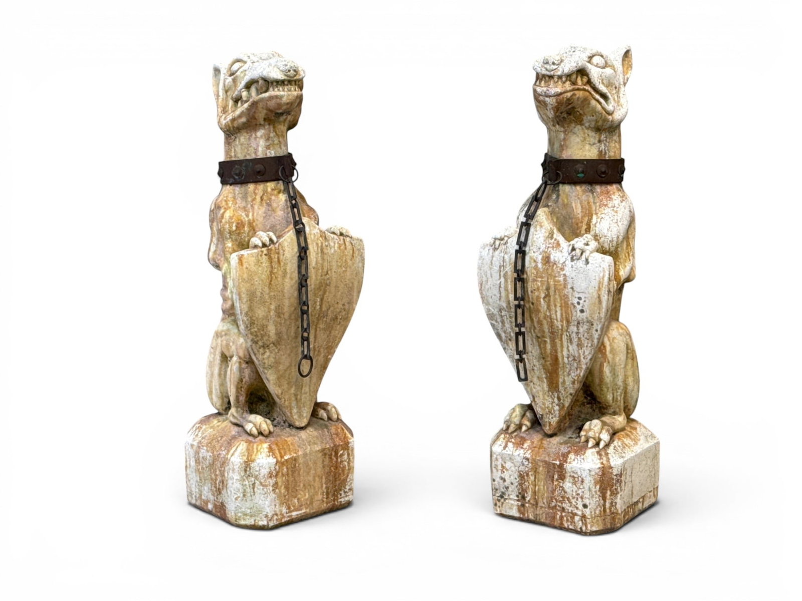 Pair of English Cast Stone Gargoyle Guardian Dogs (1 of 5)