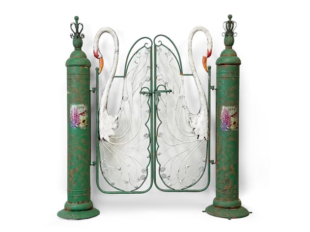 Pair of Whimsical Hand-Painted Swan Garden Gates (1 of 3)