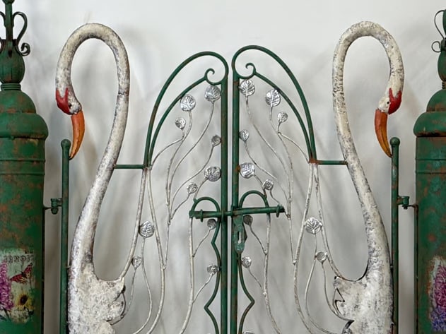 Pair of Whimsical Hand-Painted Swan Garden Gates - 2